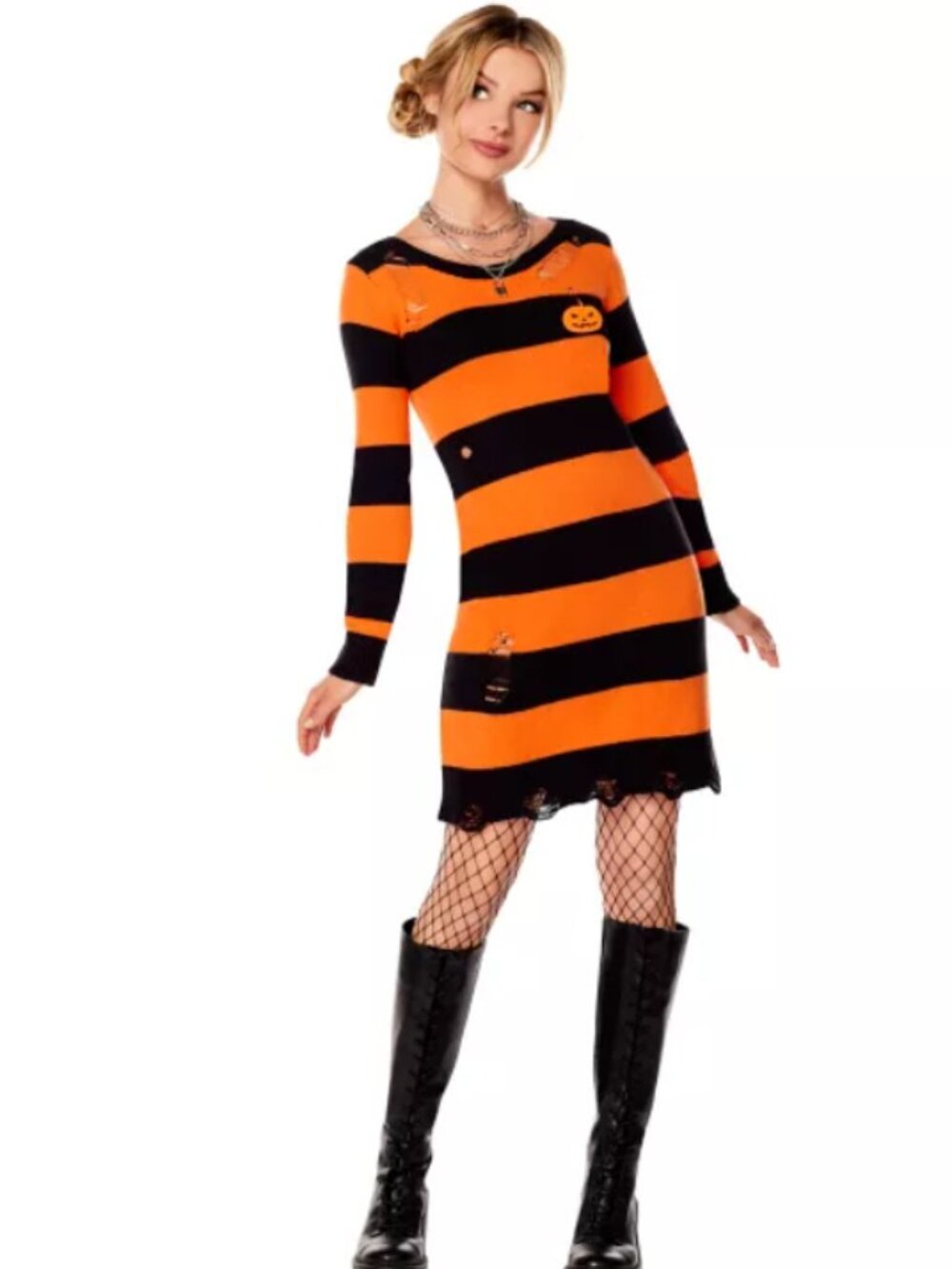 Spirit Halloween Women's Striped Pumpkin Sweater Dress M